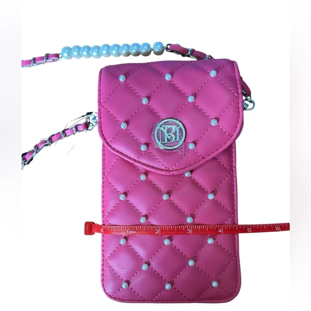 NWT Badgley Mischka Fuchsia Pink Quilted Phone Case w/ Chain Strap vegan leather